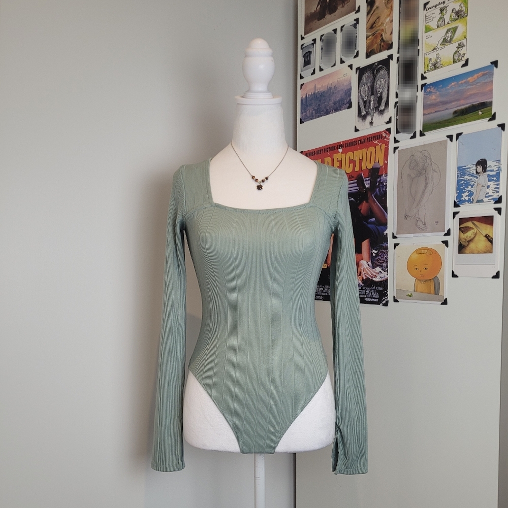Forever 21 Sage Long Sleeve Bodysuit - Size S